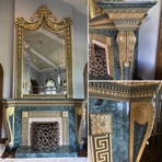 Gilded
 fireplace
with painted marble